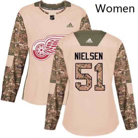 Womens Adidas Detroit Red Wings 51 Frans Nielsen Authentic Camo Veterans Day Practice NHL Jersey